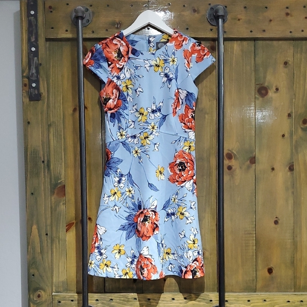 Vince Camuto Floral Dress Blue Summer Spring Red-Orange Yellow White